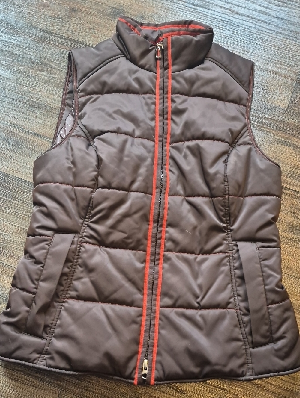 Brown Ariat Puffer Vest with Orange Trim